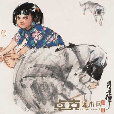 史国良 少女与狗 镜心 38×38cm